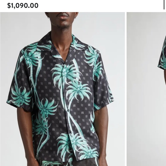 AMIRI Black and Green Tropical Print Shirt - Picture 1 of 5